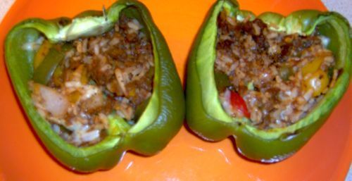 Veggie Crumbles Stuffed Peppers