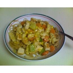 Garlic Chicken Veggie Skillet on Pasta