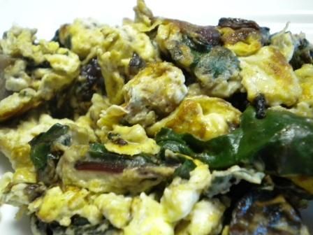 Scrambled Eggs with Beet Greens and Onions