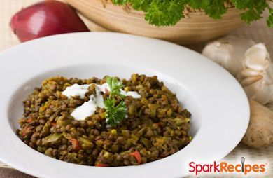 Middle Eastern Spinach Lentils with Yogurt
