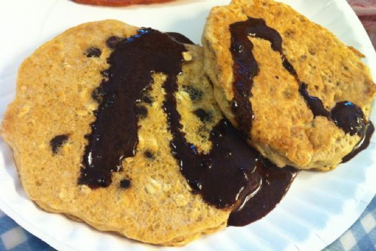 Oatmeal Carob Chip Pancakes with Carob Syrup