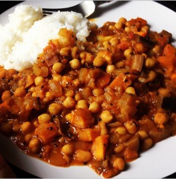 Sweet potato aubergine chickpea curry