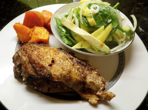 Caribbean Baked Chicken, Sweet Potato & Spicy Mango-Avocado Salad
