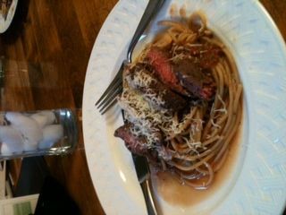 Giada de Laurentiis spaghetti with beef, smoked almonds, and basil - revamped