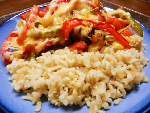 Cheesy Chicken & Peppers over Brown Rice