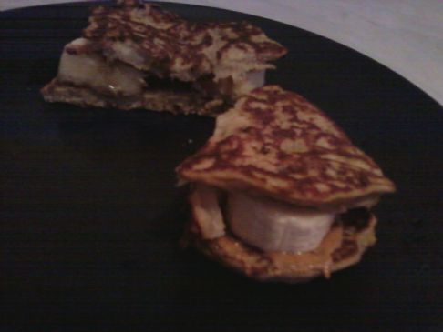 Peanut butter and Banana Sandwiches on Spaghetti Squash and Pear Pancakes 