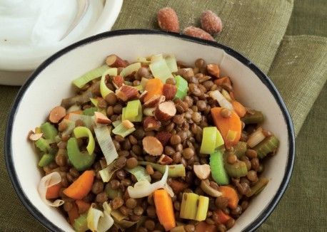 Warm Spiced Lentil Bowl (with yogurt and almonds)