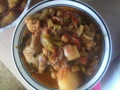 Stewed Chicken Thighs with Chickpeas, Greens & Vegetables