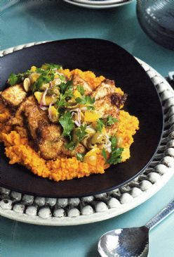 Chicken & Moroccan Carrot Puree w Orange & Olive Salsa