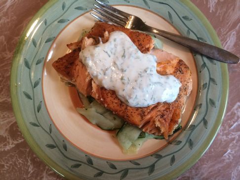 Salmon with Cucumber Salad and Dill Sauce