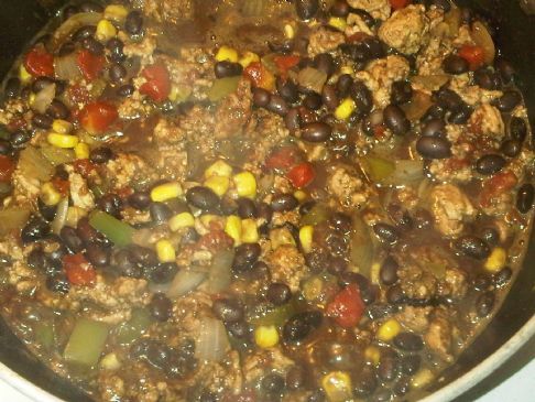 Mel's ground turkey black bean & corn chili