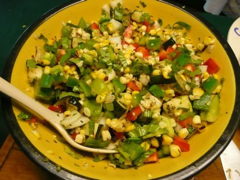 Grilled Corn salad with fresh herbs and veggies