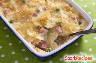 Ham and Cheese Noodle Casserole with Peas