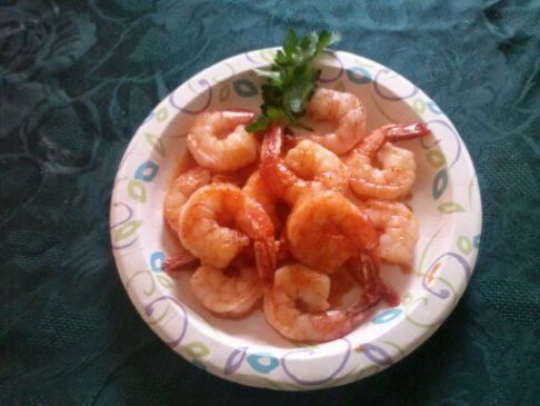 sweet and spicy shrimp with  potatoes and asparagus