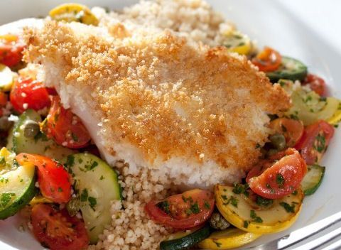 Panko-Breaded Fish with Tomato Salad