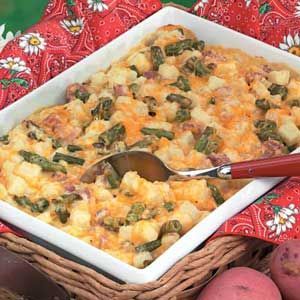 Cheesy Ham, Potato and Green Bean Bake for 2