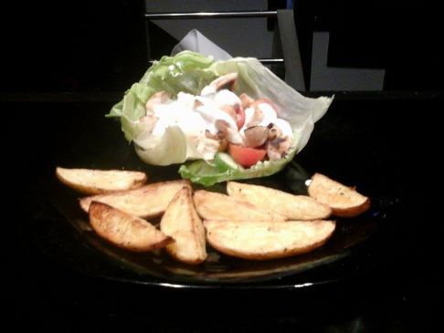 ranch chicken salad with baked potato wedges 