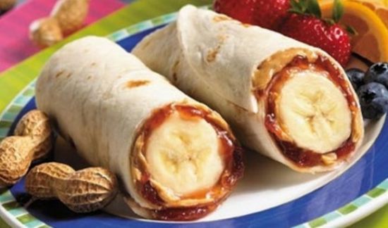 PEANUT BUTTER, JAM AND BANANA WRAPS