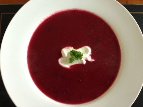 Beetroot, lemon and chive soup