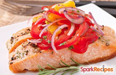 Baked Lemon-Chili Salmon with Tomatoes and Onions 