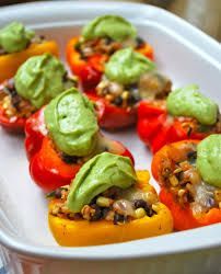 Stuffed Bell Peppers with Avocado Cilantro Lime Sauce