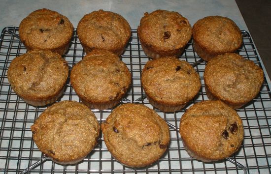 Big banana chocolate chip spelt muffins