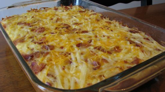 Hash Brown Casserole with Bacon, Onions, and Cheese