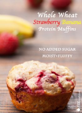 Whole Wheat Strawberry Banana Protein Muffins