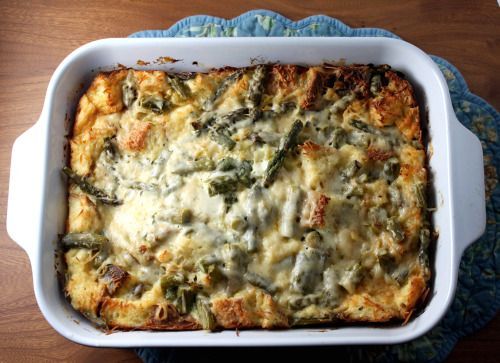 Asparagus and Caramelized Leek Bread Pudding