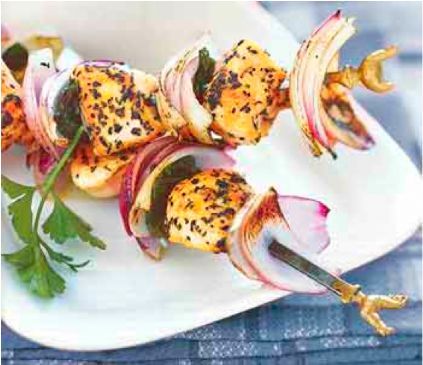 Grilled Chicken, Red Onion and Mint Kebabs