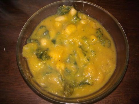 Butternut Squash Soup with cannellini beans and kale