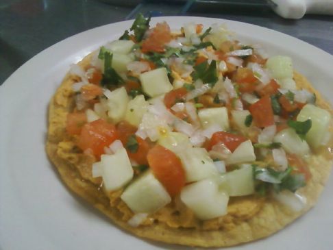 chipotle hummus tostadas with pico de gallo (cucumber)