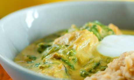 Sweet potato, coconut and spinach curry with tarka dhal