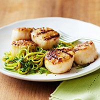 Grilled Scallops with Almond-Arugula Pesto