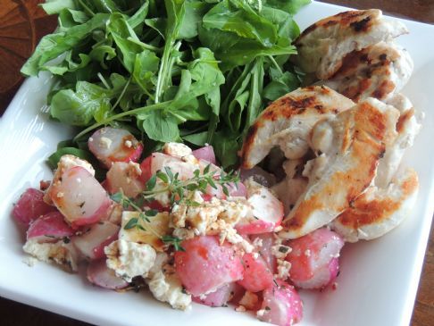 Chicken, rocket & roasted radishes