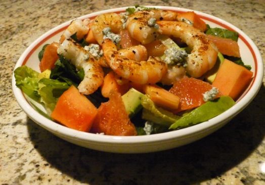 Papaya, Grapefruit & Avocado Salad with Grilled Shrimp
