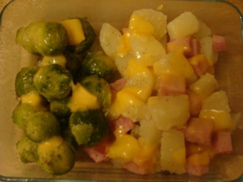 Cheesey Ham & potato's with Brussel Sprouts