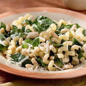 Cavatappi with Spinach, Beans, and Asiago Cheese