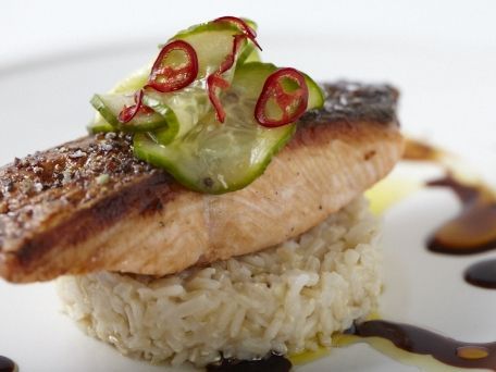 Soy-Glazed Salmon with Quick-Pickled Cucumber Salad