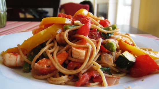 Whole  Wheat Pasta with Shrimp & Veggies