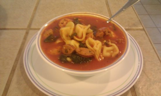 Chicken sausage and cheese tortellini soup