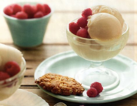 White Peach Iced Sherbet with Honey Anzac Biscuits