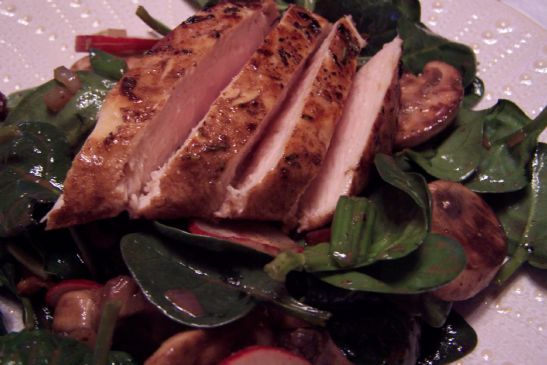 Balsamic Chicken on Spinach Salad with Warm Shallot Dressing
