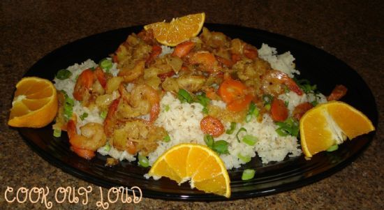 Pinapple coconut shrimp on jasmine rice (www.cookoutloud.com)