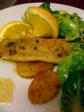 Flounder/Tilapia/Whatever White Fish Fillets you have around with simple pan-seared Potatoes in an Orange and Mint Butter Sauce