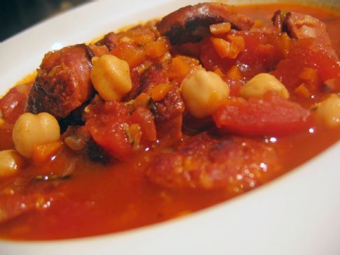 Chorizo and Chickpea Soup with Snack-a-Jacks and an Apple