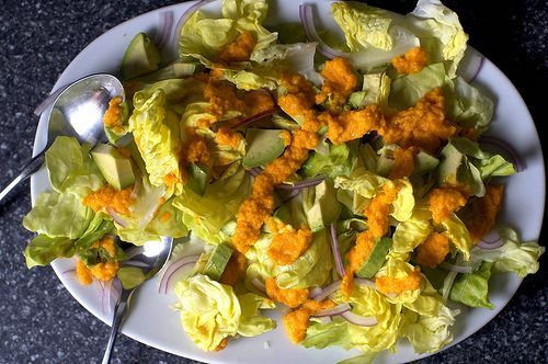 Avocado Salad with Carrot-Ginger Dressing  