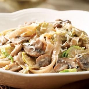 Creamy Fettuccine with Brussels Sprouts & Mushrooms