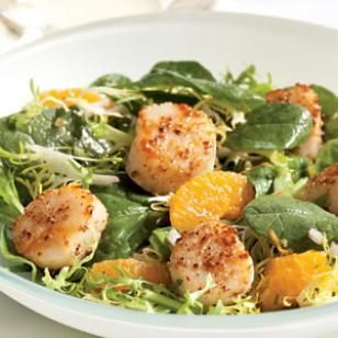 Warm Spinach Orange Scallop Salad