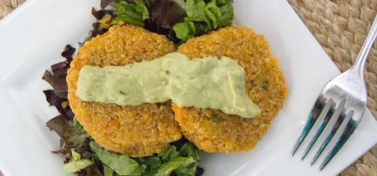 Sweet Potato Quinoa Cakes with Avocado-Lime Dressing